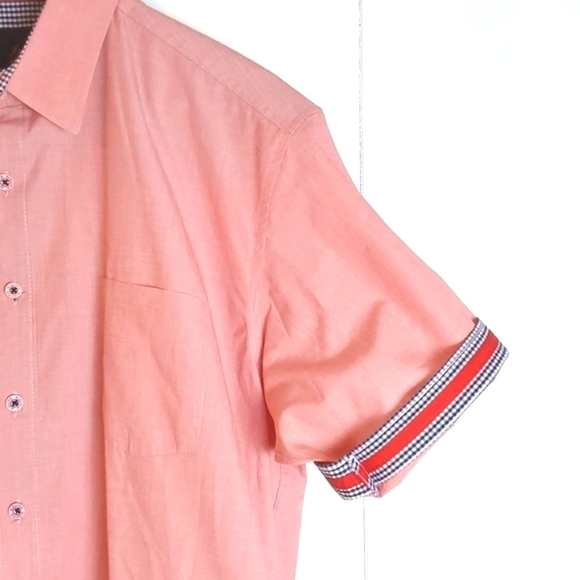 Alquima Elemental Mens Pink Buttondown Contrast Cuff Dress Shirt Preppy Sz.Large - Picture 3 of 11